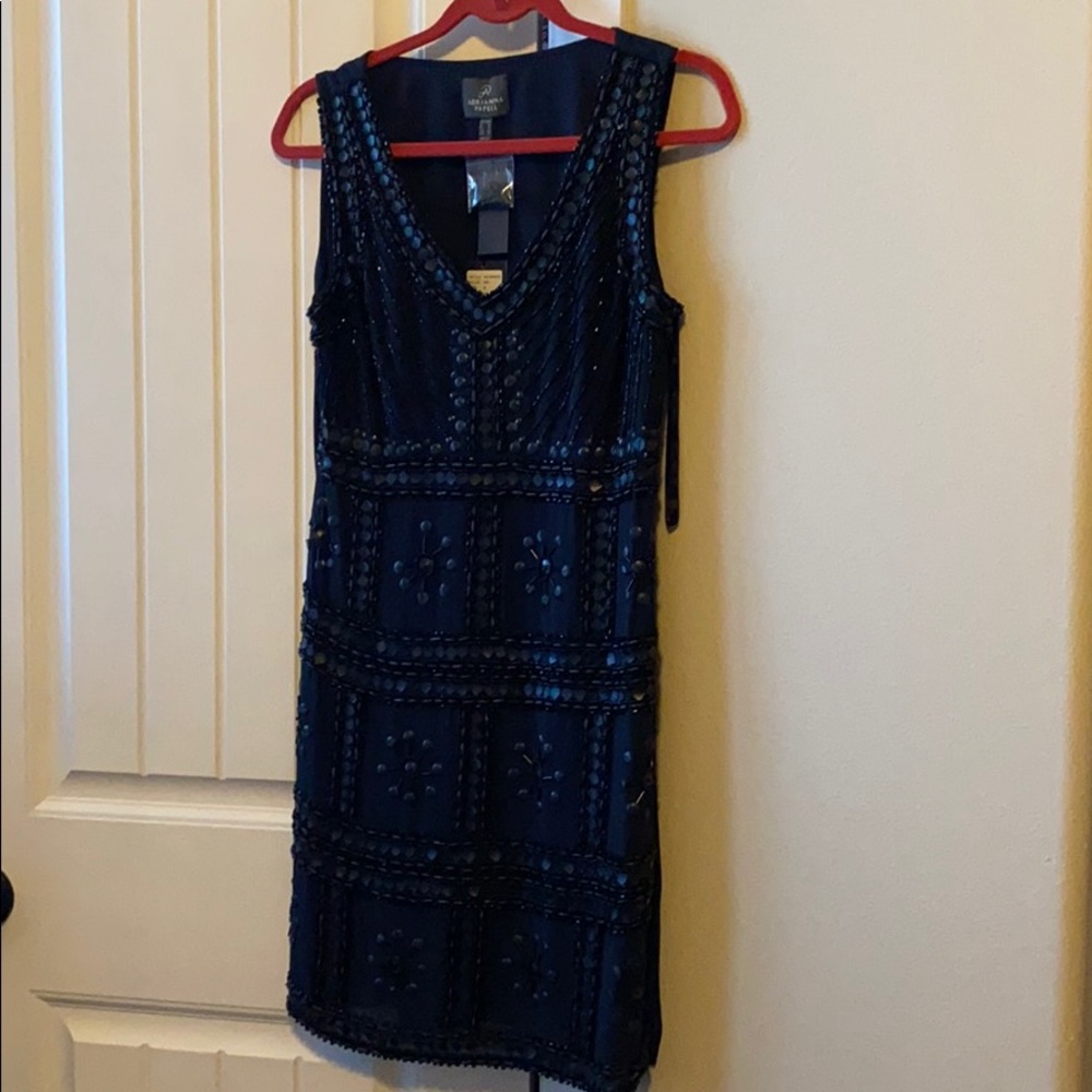 Adrianna Papell navy dress so 8 NWT